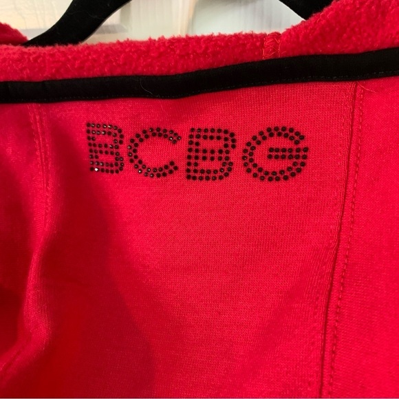BCBGMaxazria Red and Black Zipper Fleece Hoodie, size L - Picture 7 of 9